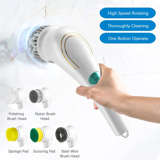 Electric Spin Cleaning Brush with 5 PCS Heads Cordless Portable Scrub Brush